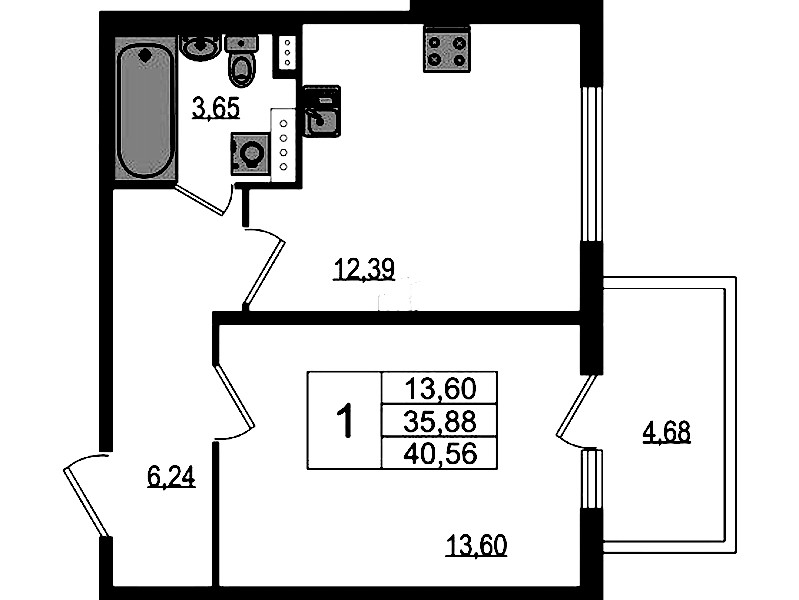1-комнатная квартира 35.88 м², 3/4 эт., ЖК «Любоград в Стрельне»